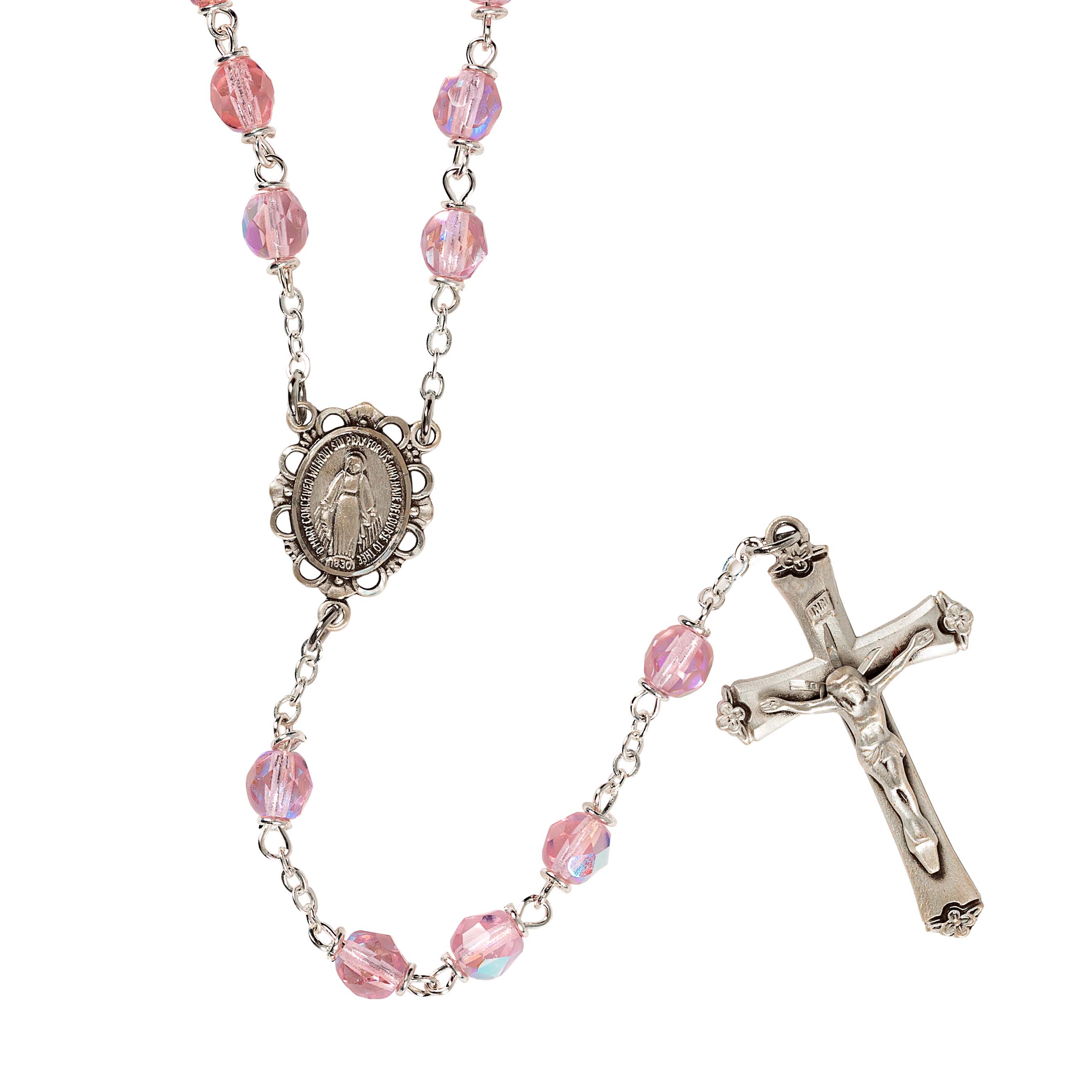 Bohemian Glass Birthstone Rosary – Rose / October - Image 2