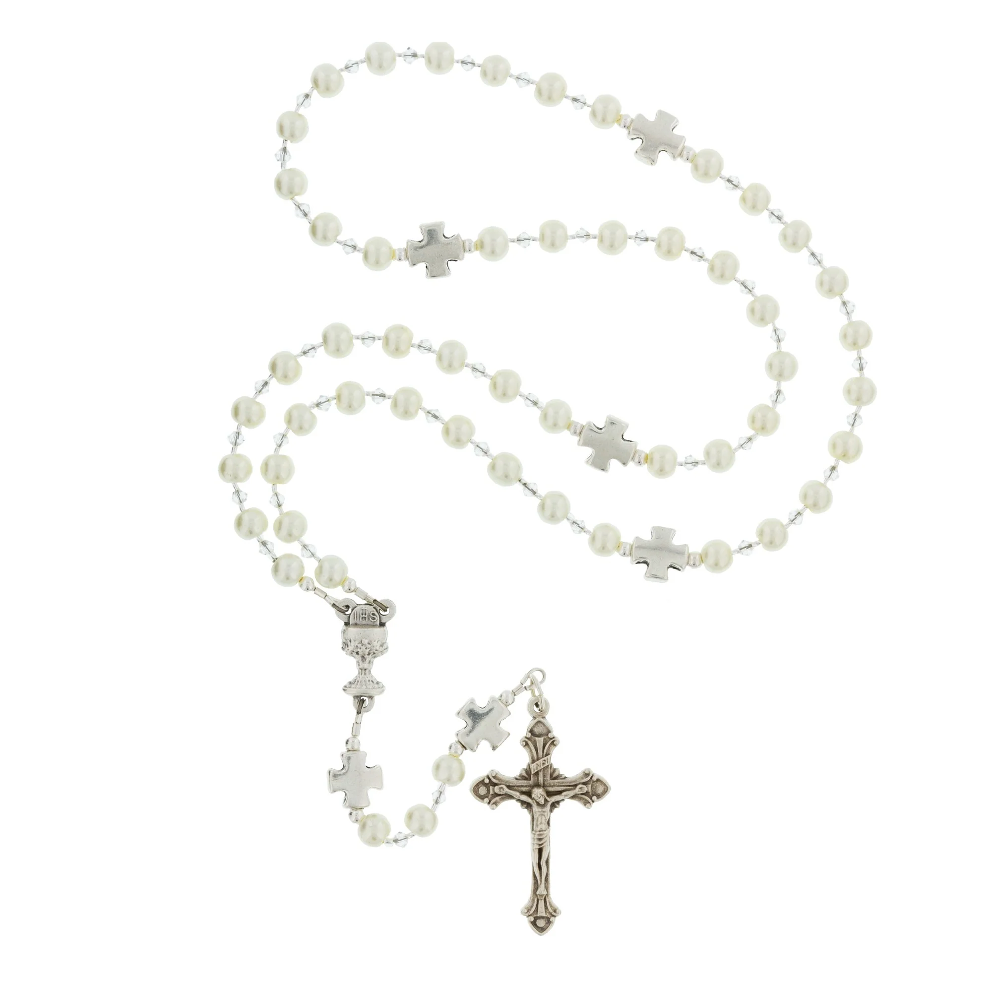 First Communion Glass Pearl Rosary - Image 2