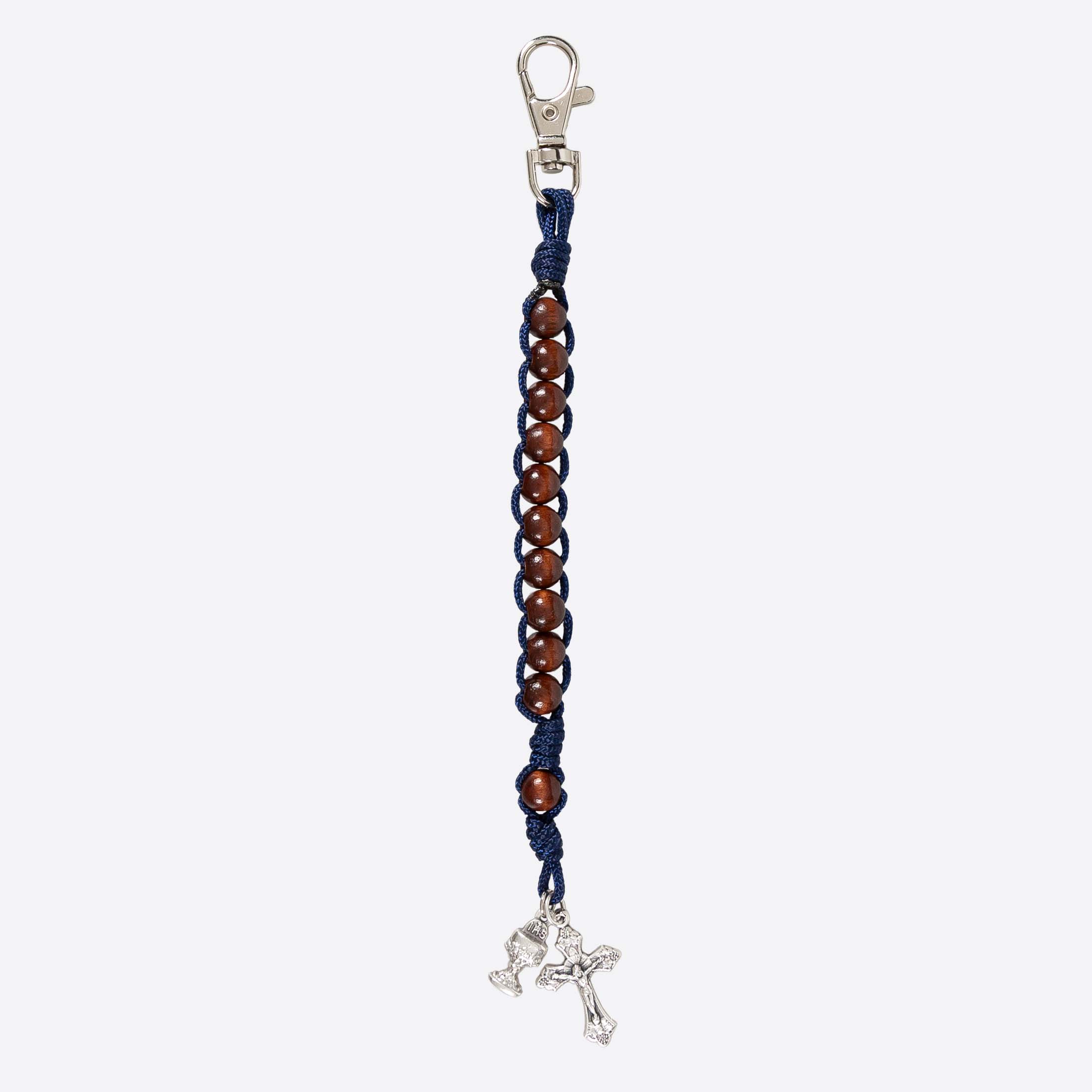 First Communion Wood & Blue Paracord Rosary Bracelet - Image 3