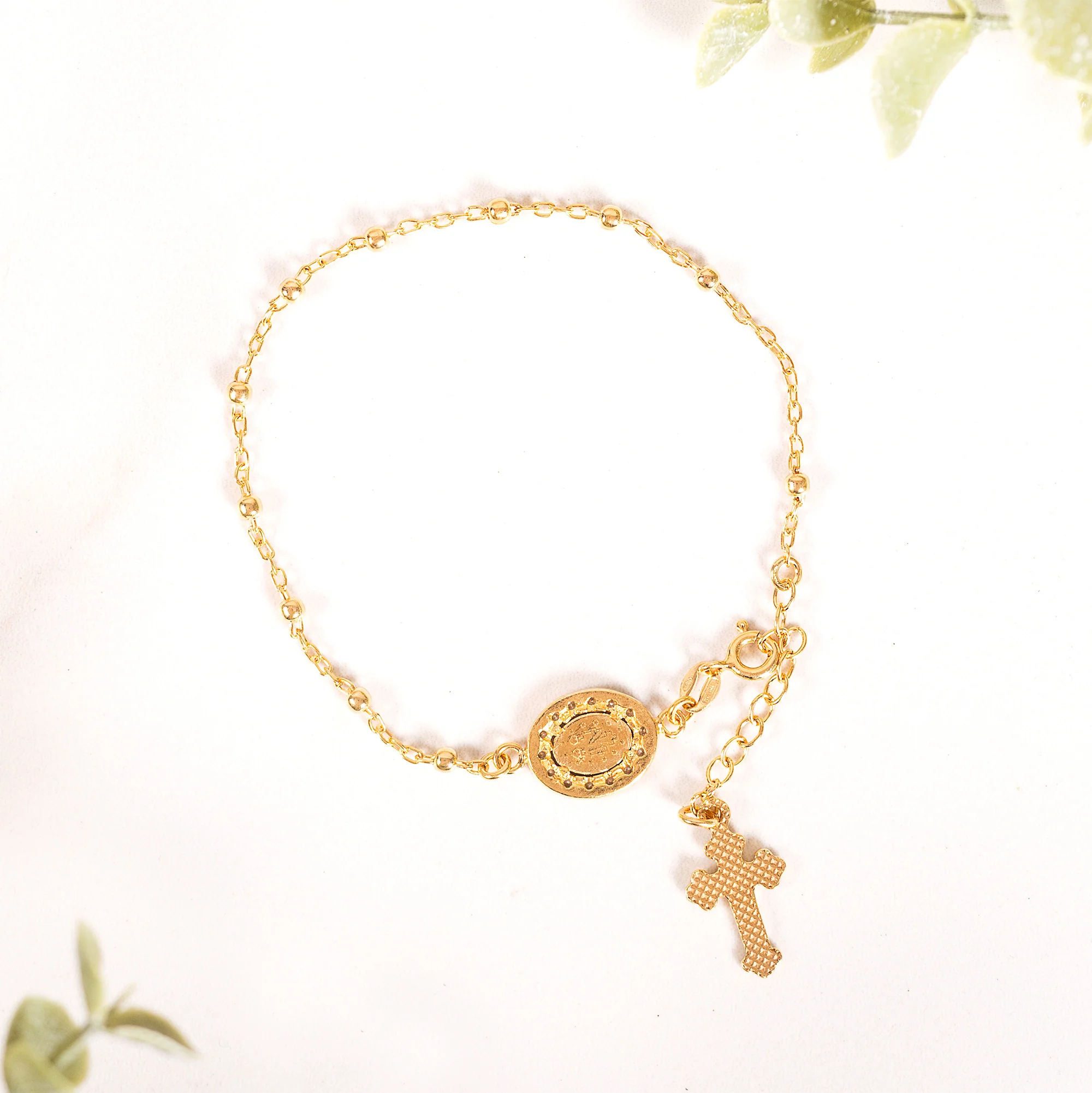 Glimmering Gold Over Sterling Italian Rosary Bracelet - Image 2