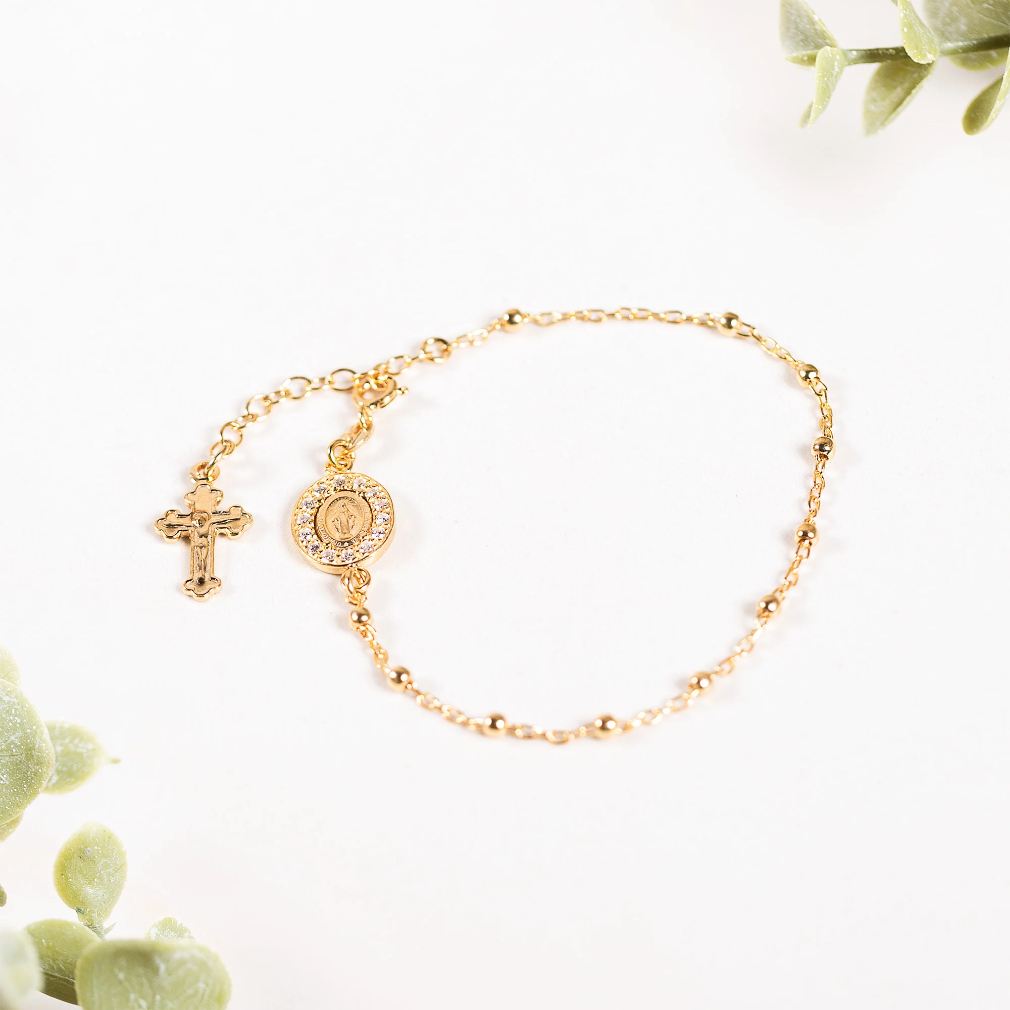 Glimmering Gold Over Sterling Italian Rosary Bracelet - Image 3