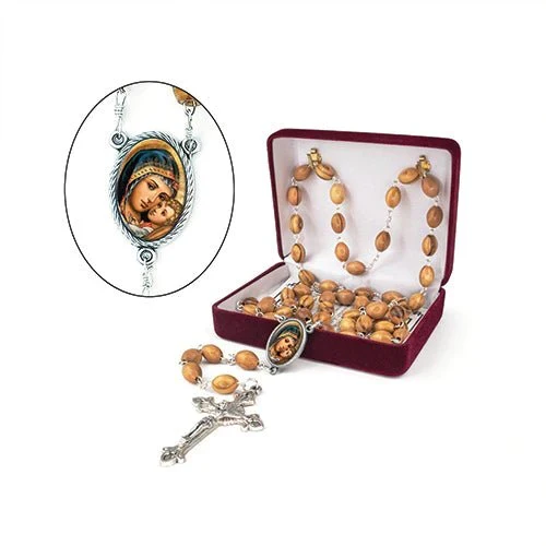 Holy Land Madonna & Child Olive Wood Rosary - Image 2