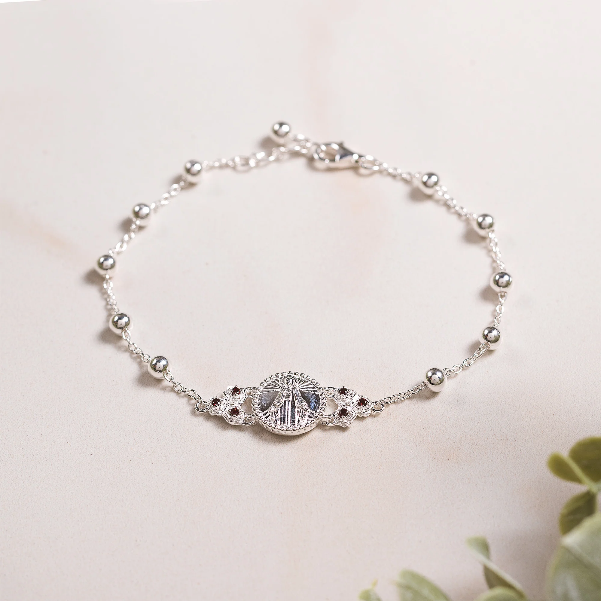 Miraculous Medal with Roses Rosary Bracelet - Silver or Gold - Image 4