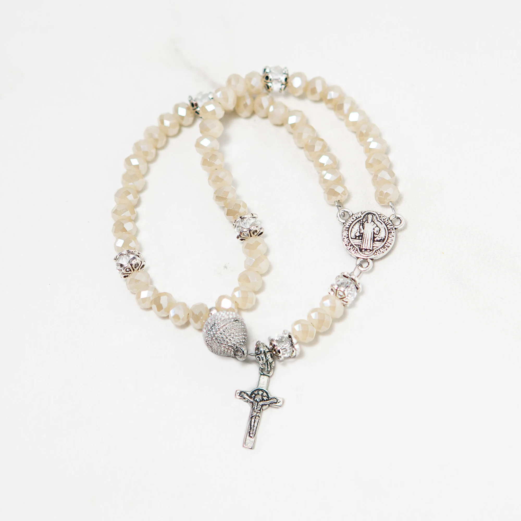 St. Benedict Crystal Rosary Bracelet - Black, Grey, or Champagne - Image 4