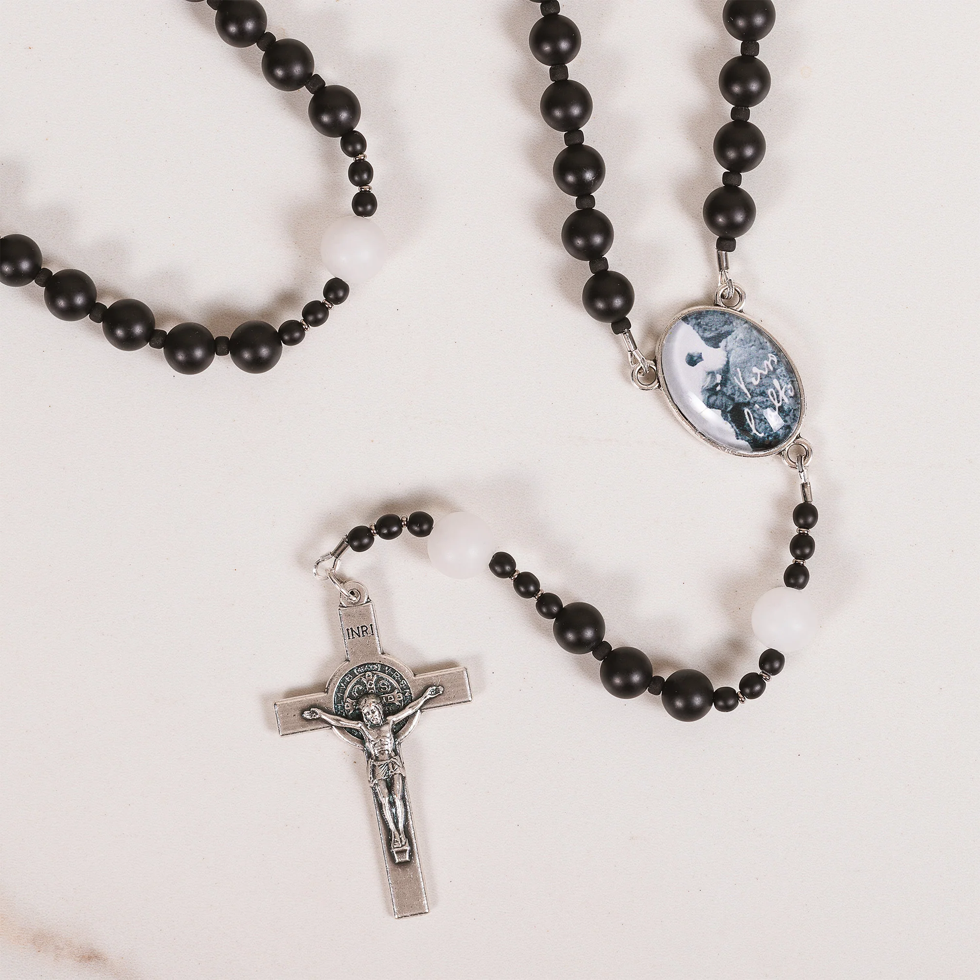 St. Pier Giorgio Frassati Matte Onyx & White Jade Rosary - Image 2