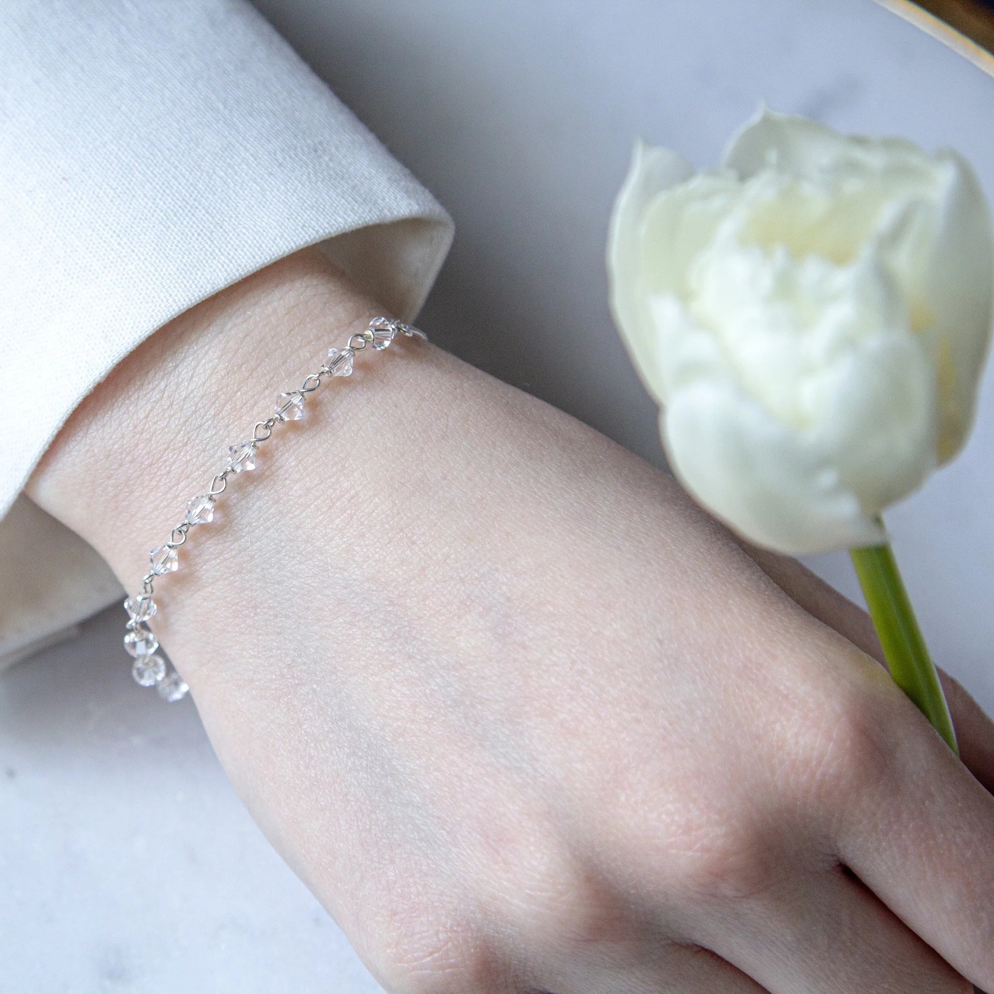 Swarovski Sterling and Clear Crystal Rosary Bracelet - Image 4
